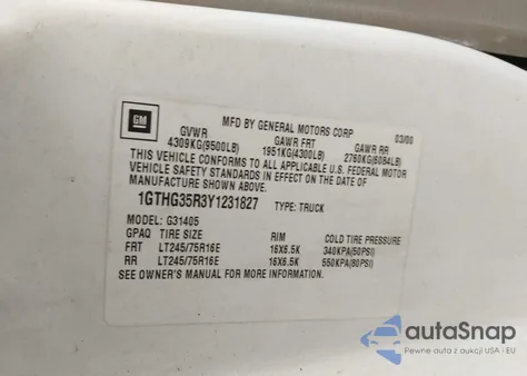 2000 GMC Savana Standard from USA, damaged, VIN 1GTHG35R3Y1231827